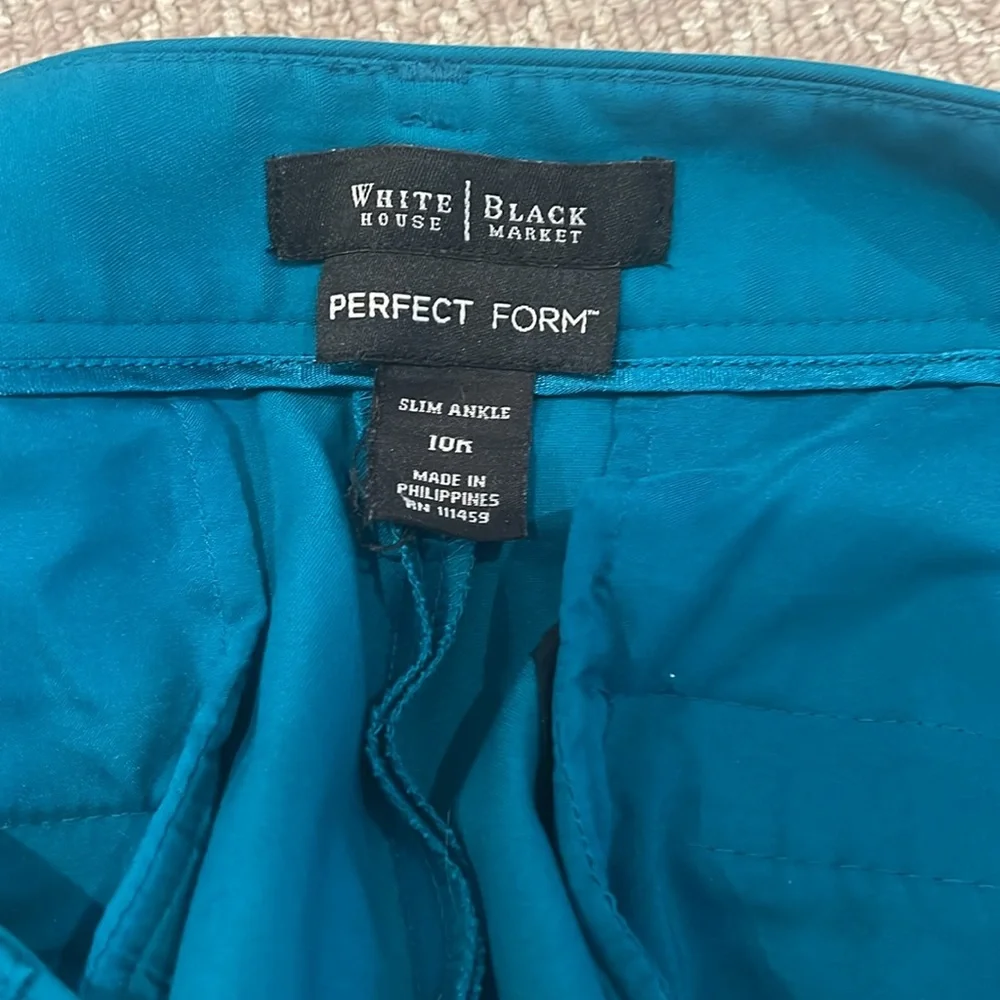 White House Black Market Pants Teal Size 10R Side Zipper Front Pockets - Picture 5 of 6